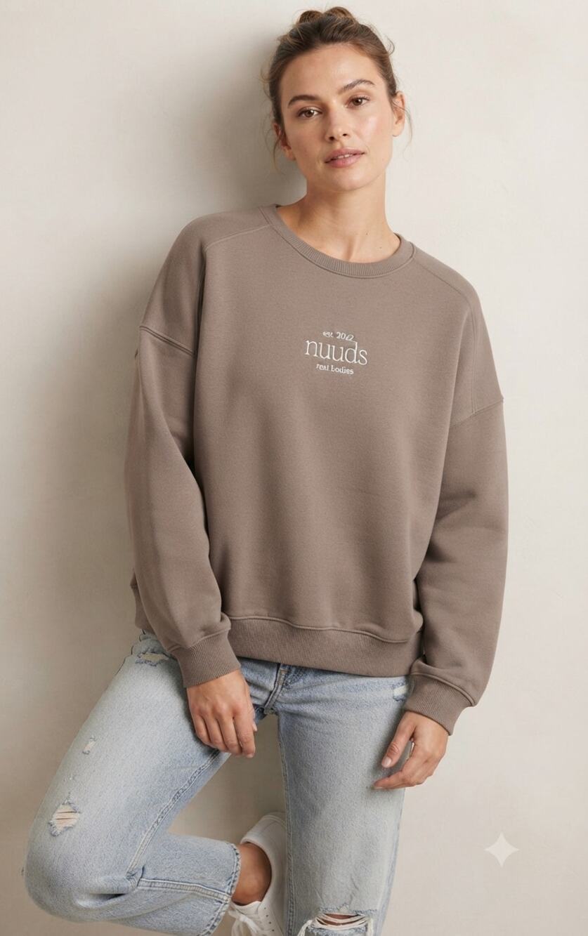 nuuds "est. 2022" Crewneck Sweatshirt Brown Women's XL Elevated Basic Loungewear